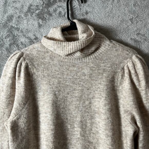 FRAME Swingy Turtleneck Sweater Oatmeal Small Padded Shoulder Alpaca Wool XS - Picture 6 of 7